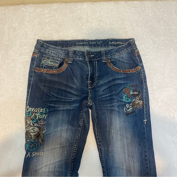 Cowgirl‎ Tuff Spirit Embroidered Embellished Western Rodeo Bootcut Jean Women 33 - Picture 8 of 13